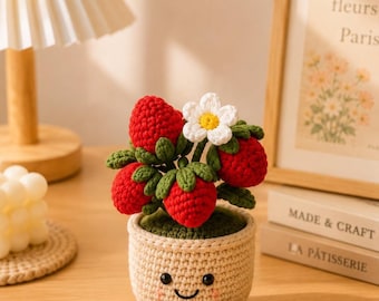 Crochet Plant Pot Gift, Crochet Flower Pot,  Crochet Rose, Daisy, Tulip, Sunflower, Garden Friend Desk Decor with Flowers and Insects,