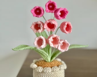 Crochet Lily of the Valley, Crochet Flower Pot, Knitted Flower Gift, Mini Crochet Flower, Gift for Mom, Her, Colleague, Sendoff, Friend, Bae