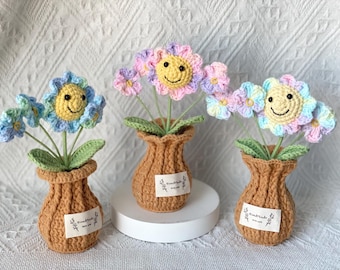 Handmade Crochet Flower Pot, Pink, Purple, Orange, or Blue, Cute Gift for Her, Girlfriend, Friend, Colleague, Crochet Flower Bouquet