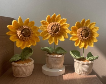 Crochet Sunflower, Crochet Flower Pot, Knitted Flower Gift, Mini Crochet Flower, Gift for Mom, Her, Colleague, Sendoff, Friend, Grandma, Bae