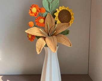 Crochet Lily Flower, Crochet Flower, Crochet Flower Bouquet Gift, Crochet Flower Desk Decor, Gift for Mom, Her, Colleague, Sendoff, Friend