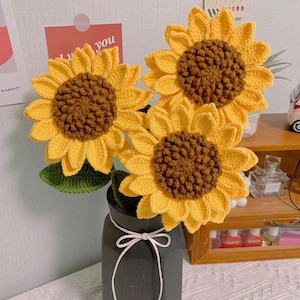 Häkelblumen | Gehäkelte Sonnenblume|Hochzeitsfeier|Geschenk für Sie|Gehäkelte Blume|Geburtstagsgeschenk|Handgemachte gestrickte Blume