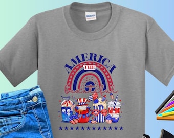 4th of July Kids Heavy Cotton Tee – America the Beautiful T-Shirt – Patriotic Independence Day Shirt for Kids