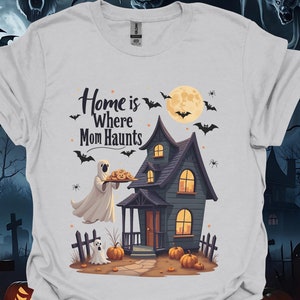 Where Mom Haunts -Unisex Soft style tee, Perfect Mom Gift for Fall & Halloween Apparel.