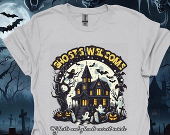 Ghosts Welcome Graphic Tee - Spooky Halloween Shirt
