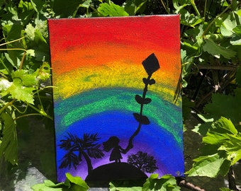 Flying Kite in Rainbow Canvas acrylic painting