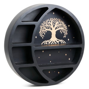 Tree of Life Moon Shelf, Handcrafted Wooden Wall Decor, Spiritual Home Accent