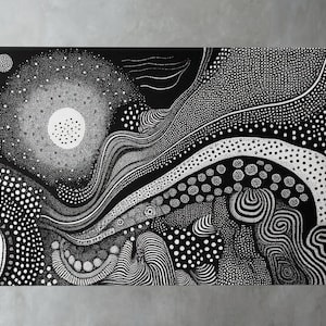Black and White, Australian Style Art Print, Digital Download, Traditional Art, Contemporary Art, Modern Art, Abstract Art