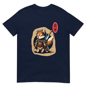 Shiba Inu Ninja Graphic Tee | Samurai Shiba Inu Ninja Warrior Top | Anime Style Shiba Inu Samurai Top | Japanese Shiba Inu Ninja Shirt