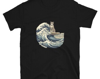 Maglietta da surf gatto / Great Wave off Kanagawa Tee / Kanagawa wave cat / ukiyo-e Tee / Unisex T-Shirt