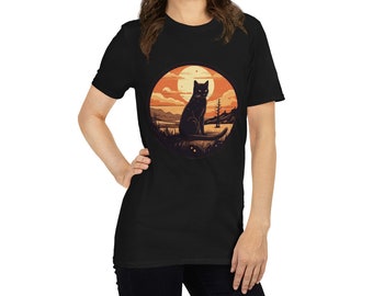Camicia Gatto Nero / Maglietta Nera / Maglietta Gatto / Camicia Amante Gatto / Maglietta Tramonto Gatto / Maglietta Grafica Vintage / Maglietta Unisex