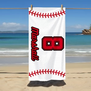 Personalized Baseball Beach Towel: Custom Name & Number