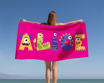 Personalized Kids Beach Towel: Monster Name Towel