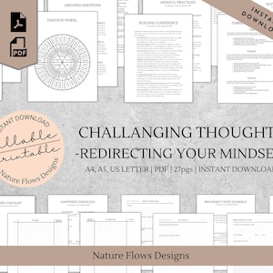 Thought Journal CBT Therapy Self Help Tools Cognitive Restructuring CBT Journal Printable Mental Health Workbook Cognitive Behavioral