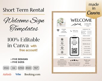 Airbnb Welcome Sign Template: Vacation Rental Guest Info (PDF)