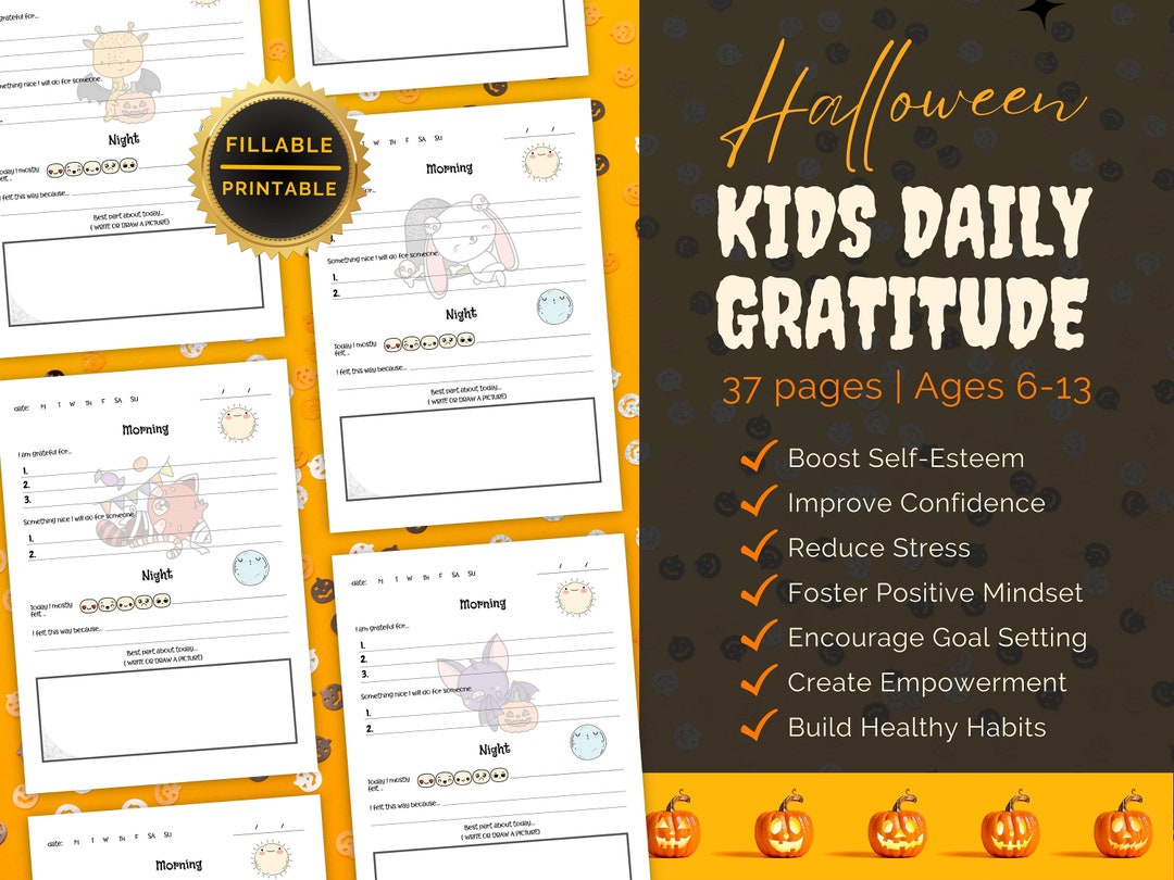 Halloween Kids Gratitude Daily Printable Kids Wellness Journal Digital ...