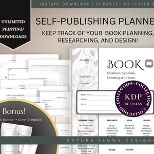 Può includere: Un planner di auto-pubblicazione stampabile con un design floreale. Il planner include sezioni per la pianificazione, la ricerca e la progettazione del libro. Include anche un bonus per l'interno del libro e un modello di copertina. Il planner è intitolato "Libro: Canalizzare le idee. Creare con facilità." e presenta un logo KDP Business Collection.