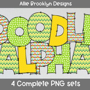 4 Sets St Patrick Rainbow Alphabet Letters PNG Bundle, St Patrick&#39;s Day, Hand Drawn Doodle, Sublimation Alpha Set Designs, Alphabet PNG