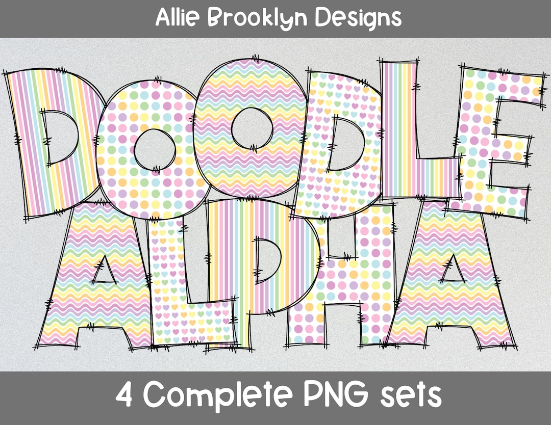4 Sets Rainbow Pastel Hearts Polka Dots Stripes Alphabet Letters PNG ...