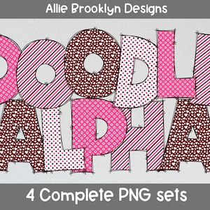 4 Sets Pink Brown Hearts Alphabet Letters PNG Bundle, Valentine Mothers Day Watercolor, Hand Drawn Doodle, Sublimation Alpha Set Designs