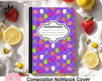 Printable Composition Notebook Cover PNG Halloween Ghost Personal Notebook Custom Junk Journal Kids Workbook Halloween Ghosts Digital Art