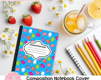 Printable Composition Notebook Cover PNG Halloween Ghost Personal Notebook Custom Junk Journal Kids Workbook Halloween Ghosts Digital Art