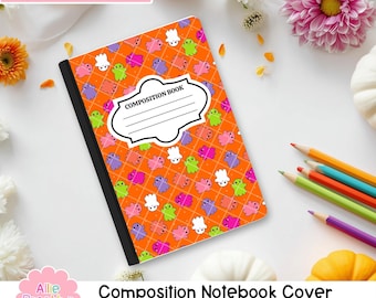 Printable Composition Notebook Cover PNG Halloween Ghost Personal Notebook Custom Junk Journal Kids Workbook Halloween Ghosts Digital Art