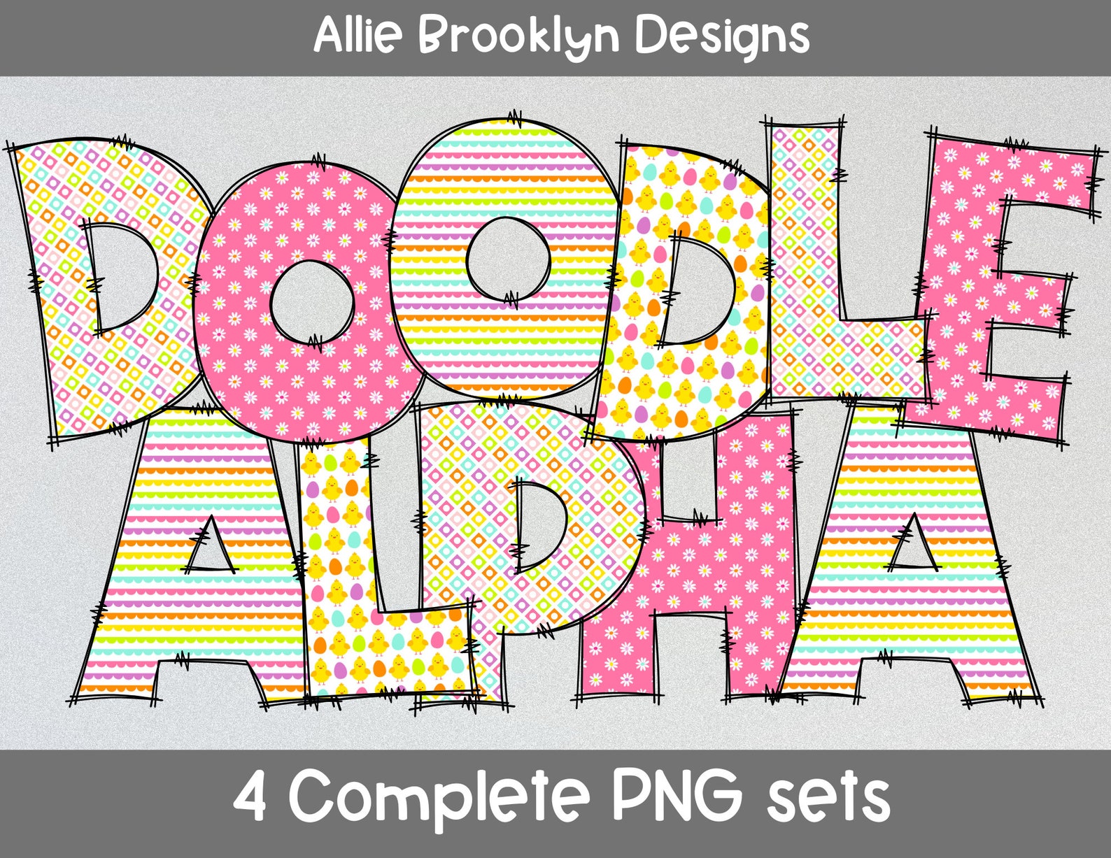 4 Sets Rainbow Daisy Chick Alphabet Letters PNG Bundle, Spring Easter ...