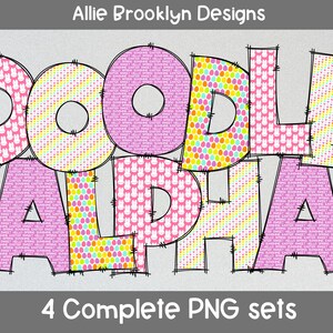 4 Sets Hello Spring Bunny Eggs Alphabet Letters PNG Bundle, Summer Mothers Day Watercolor, Hand Drawn Doodle, Sublimation Alpha Set Designs