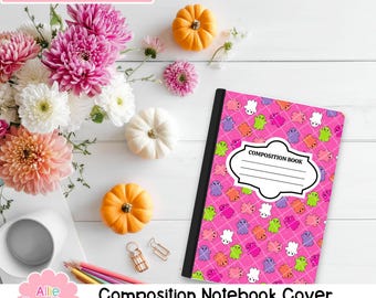 Printable Composition Notebook Cover PNG Halloween Ghost Personal Notebook Custom Junk Journal Kids Workbook Halloween Ghosts Digital Art