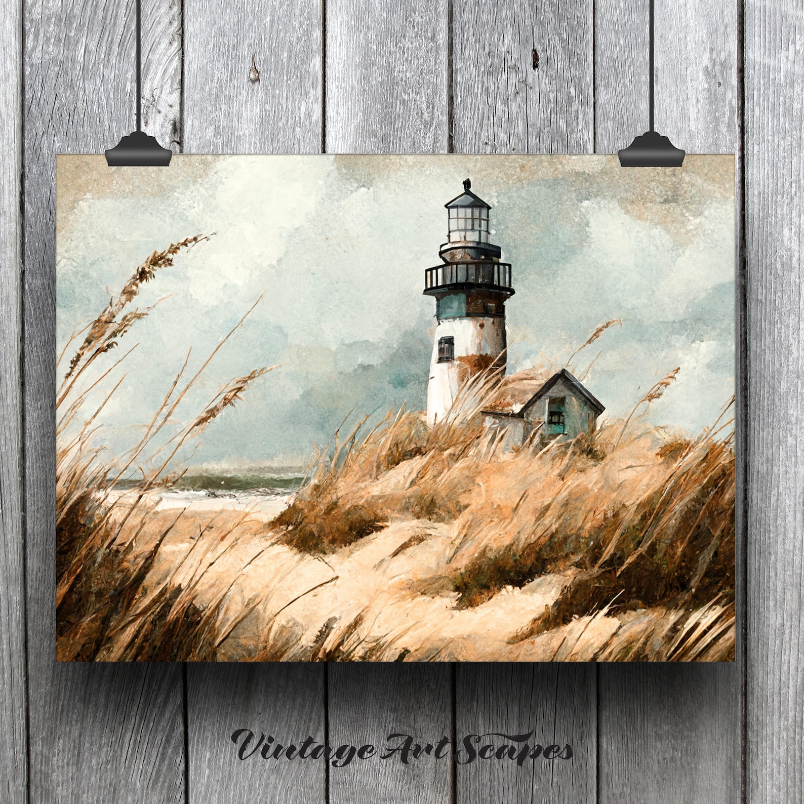 Vintage Lighthouse Painting Autumn Beach Rustic Ocean - Etsy