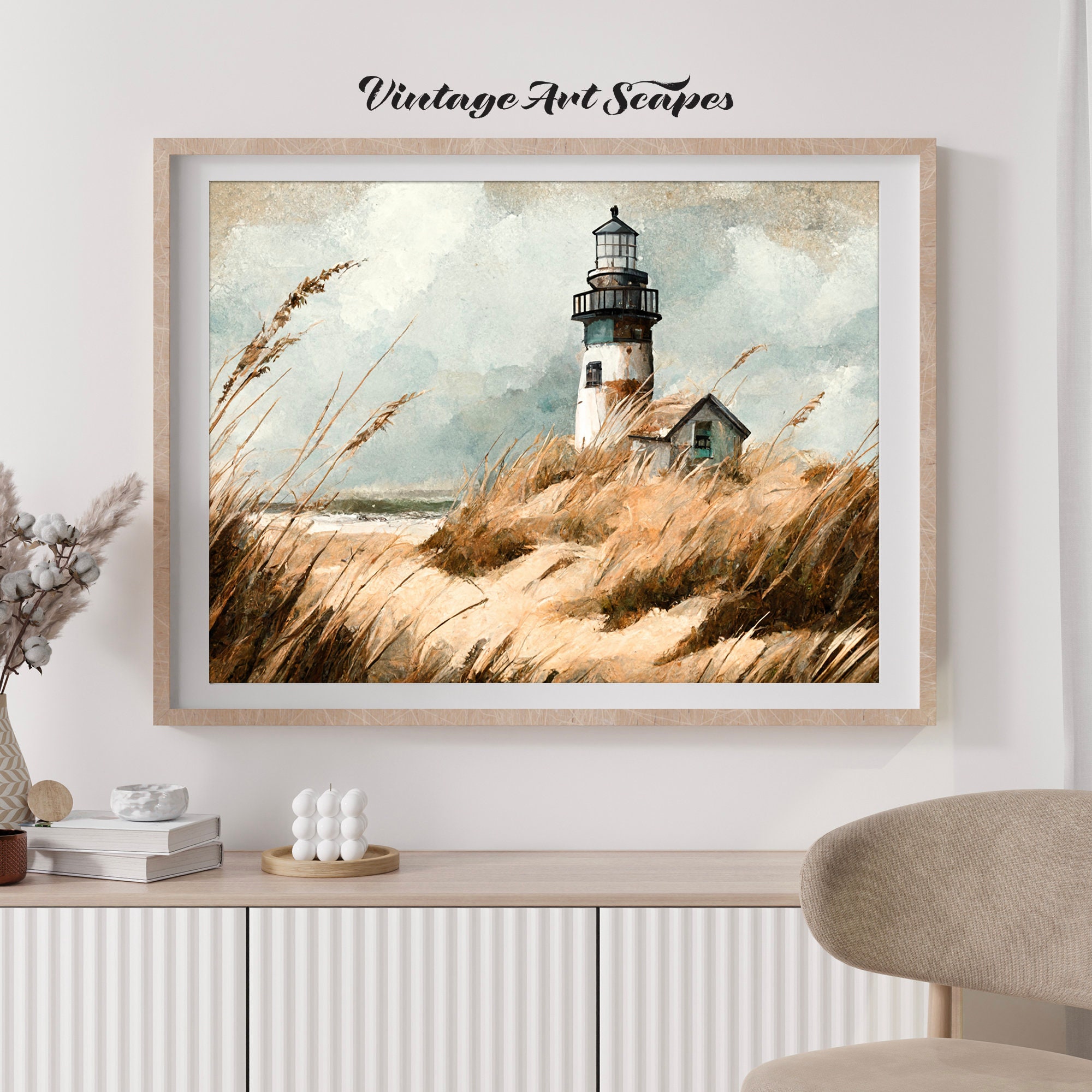 Vintage Lighthouse Painting Autumn Beach Rustic Ocean - Etsy