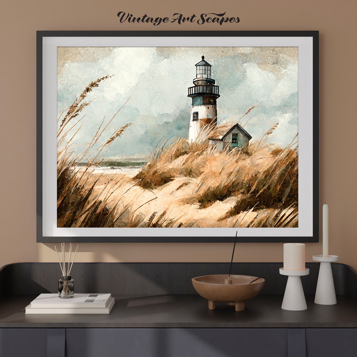 Vintage Lighthouse Painting Autumn Beach Rustic Ocean - Etsy