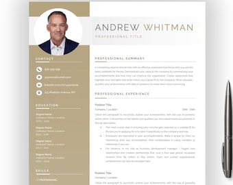 DIGITAL Clean Microsoft Word Resume TEMPLATE With Cover Letter And Photo – Professional CV Modern Executive Template