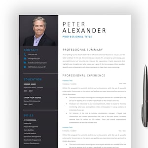 Plantilla de Word para CV ejecutivo profesional Plantilla de CV moderna editable con foto