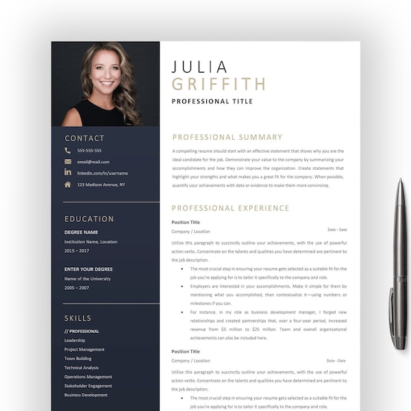 Editable Modern CV TEMPLATE For Microsoft Word Professional Resume Download Save to PDF Format