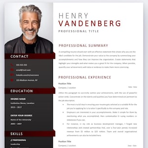 Executive Modern Resume Template For Microsoft Word Modern CV Download Editable Digital Document With Photo
