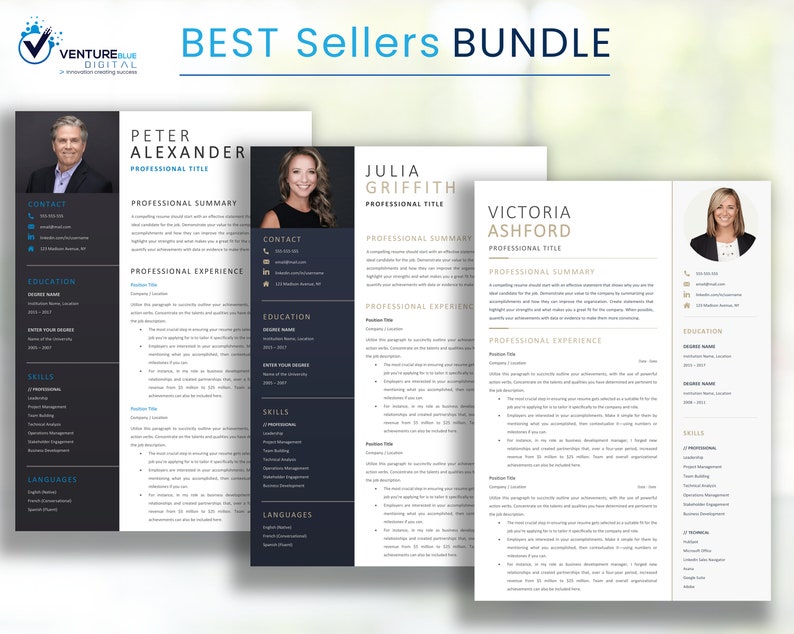 Executive RESUME Word TEMPLATE BUNDLE With Photo Editable Executive RESUME Word TEMPLATE BUNDLE With Photo Editable