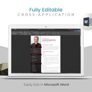 Peut inclure: Un mod&egrave;le de CV noir et blanc avec une photo professionnelle d'un homme. Le mod&egrave;le est con&ccedil;u pour Microsoft Word et est enti&egrave;rement modifiable. Le texte sur le mod&egrave;le indique "HENRY VANDENBERG TITRE PROFESSIONNEL".