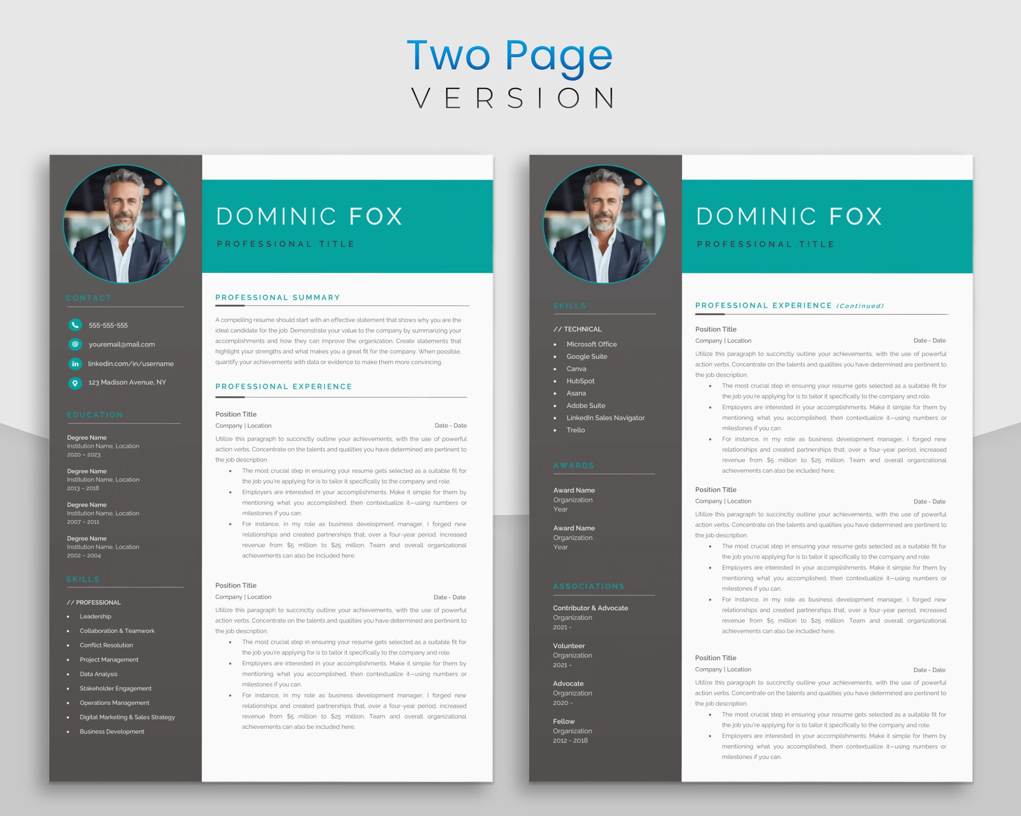 Modern Executive CV Template for Microsoft Word Professional Resume ...