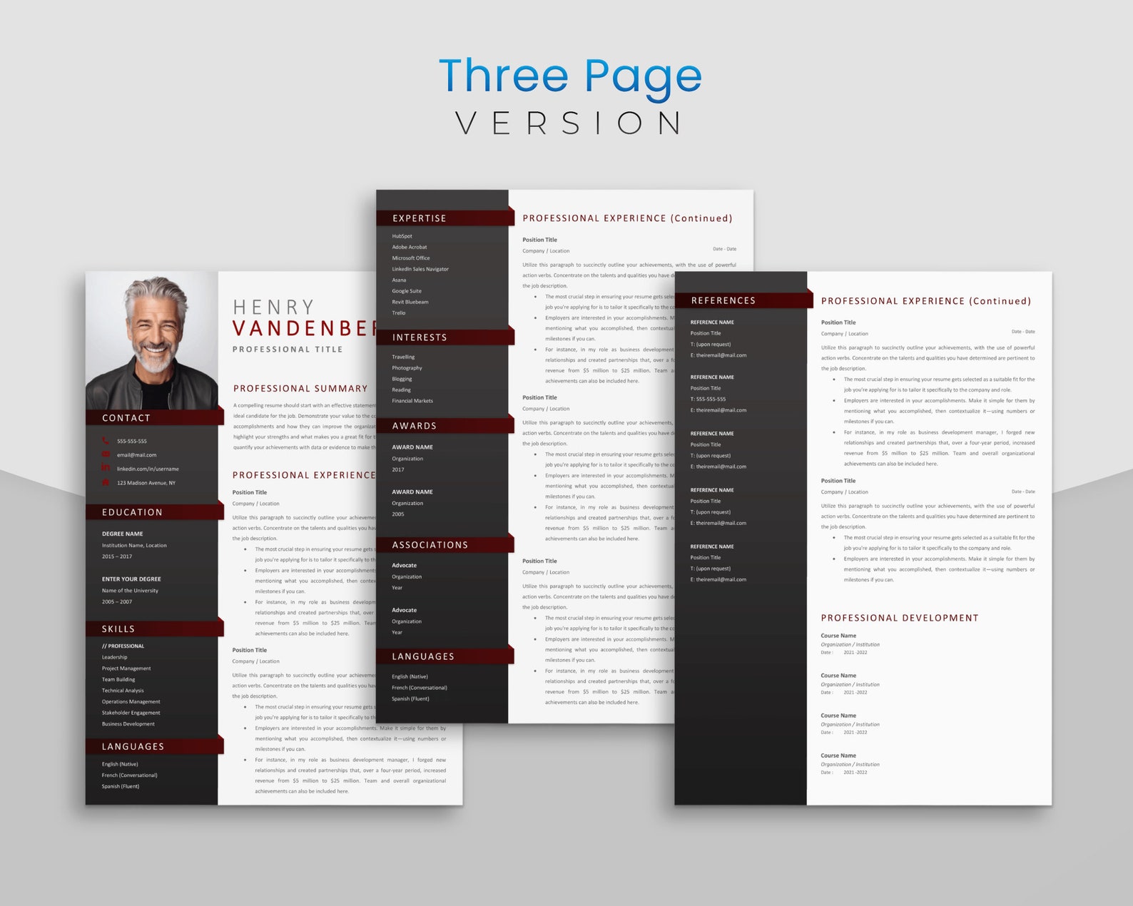 Executive Modern Resume Template for Microsoft Word Modern CV Download ...