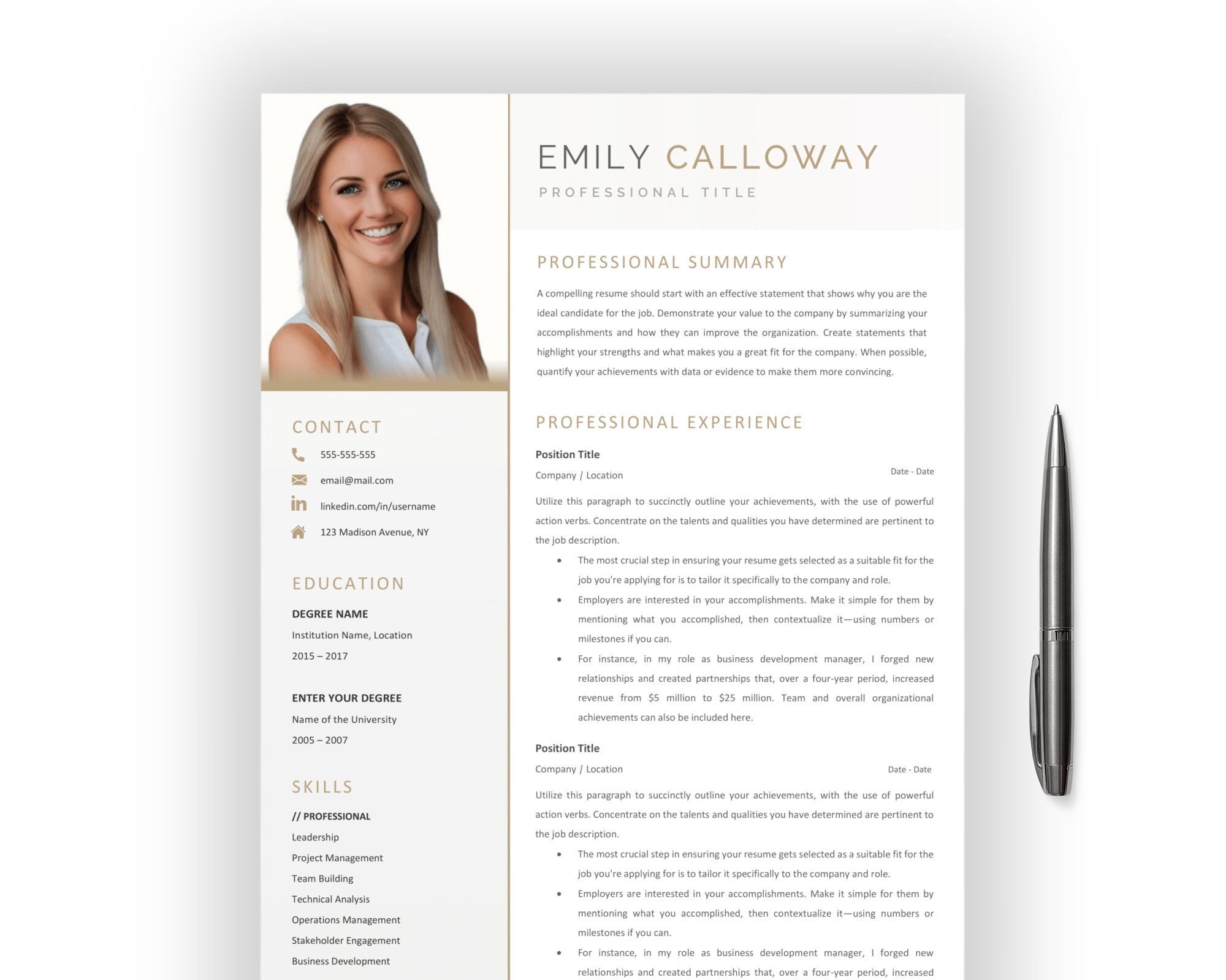 Professional Executive CV TEMPLATE for Microsoft Word Modern Resume ...
