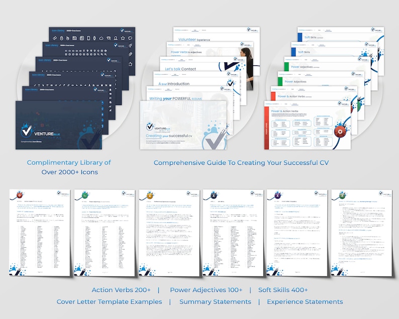Peut inclure: Un guide pour cr&eacute;er un CV r&eacute;ussi, avec une biblioth&egrave;que de plus de 2 000 ic&ocirc;nes, des verbes d'action, des adjectifs forts, des comp&eacute;tences g&eacute;n&eacute;rales, des mod&egrave;les de lettres de motivation et des r&eacute;sum&eacute;s. Le guide est de Venture Blue.