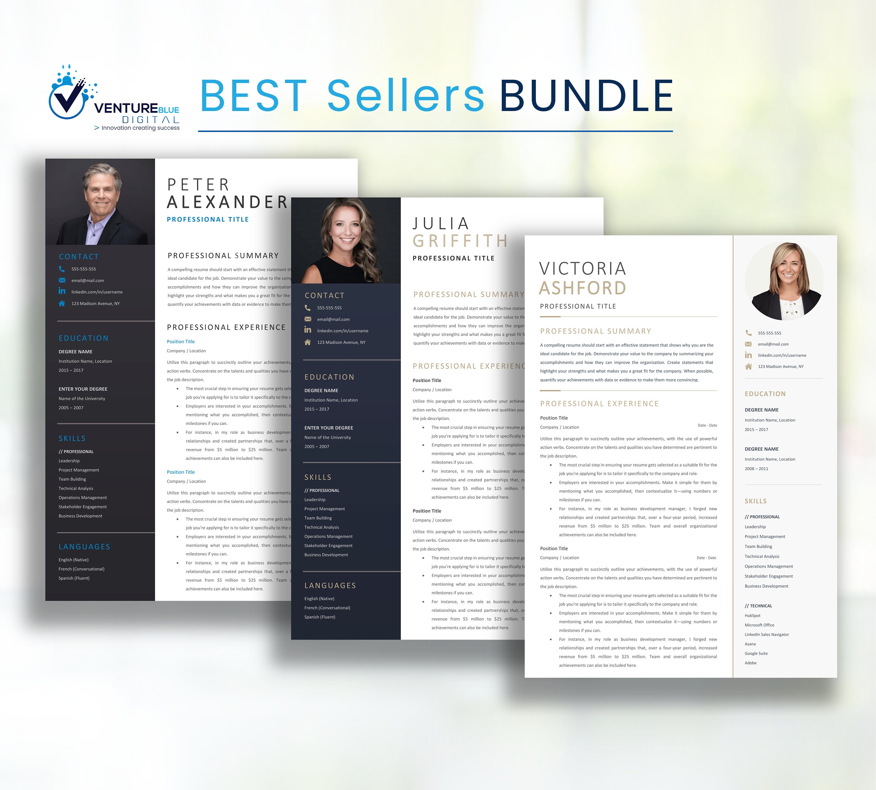 Executive RESUME Word TEMPLATE BUNDLE With Photo Editable Professional Executive RESUME Word TEMPLATE BUNDLE With Photo Editable Professional