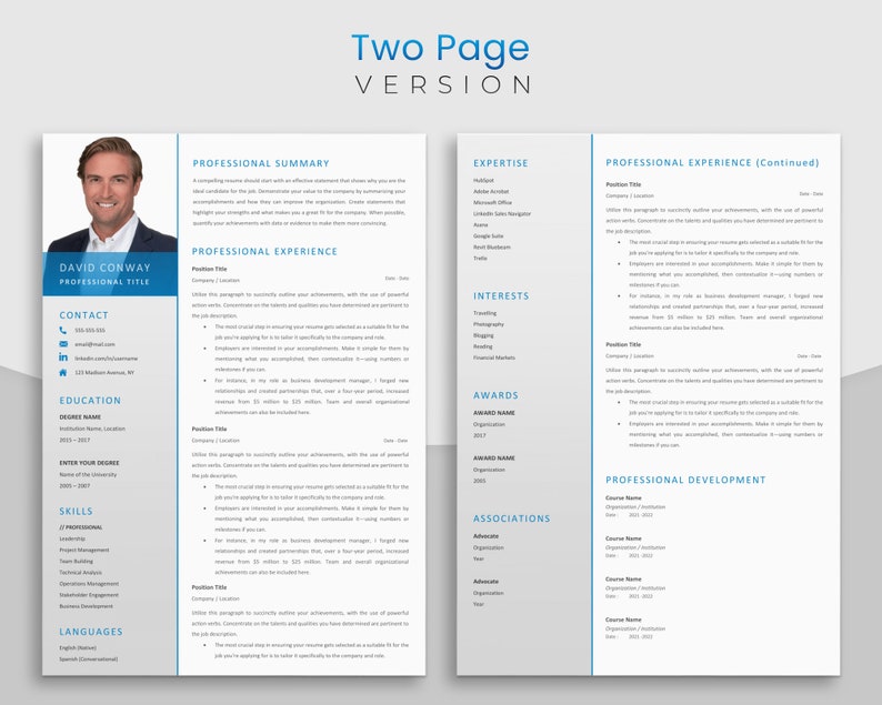 DIGITAL Download Professional CV TEMPLATE With Photo Editable Executive ...