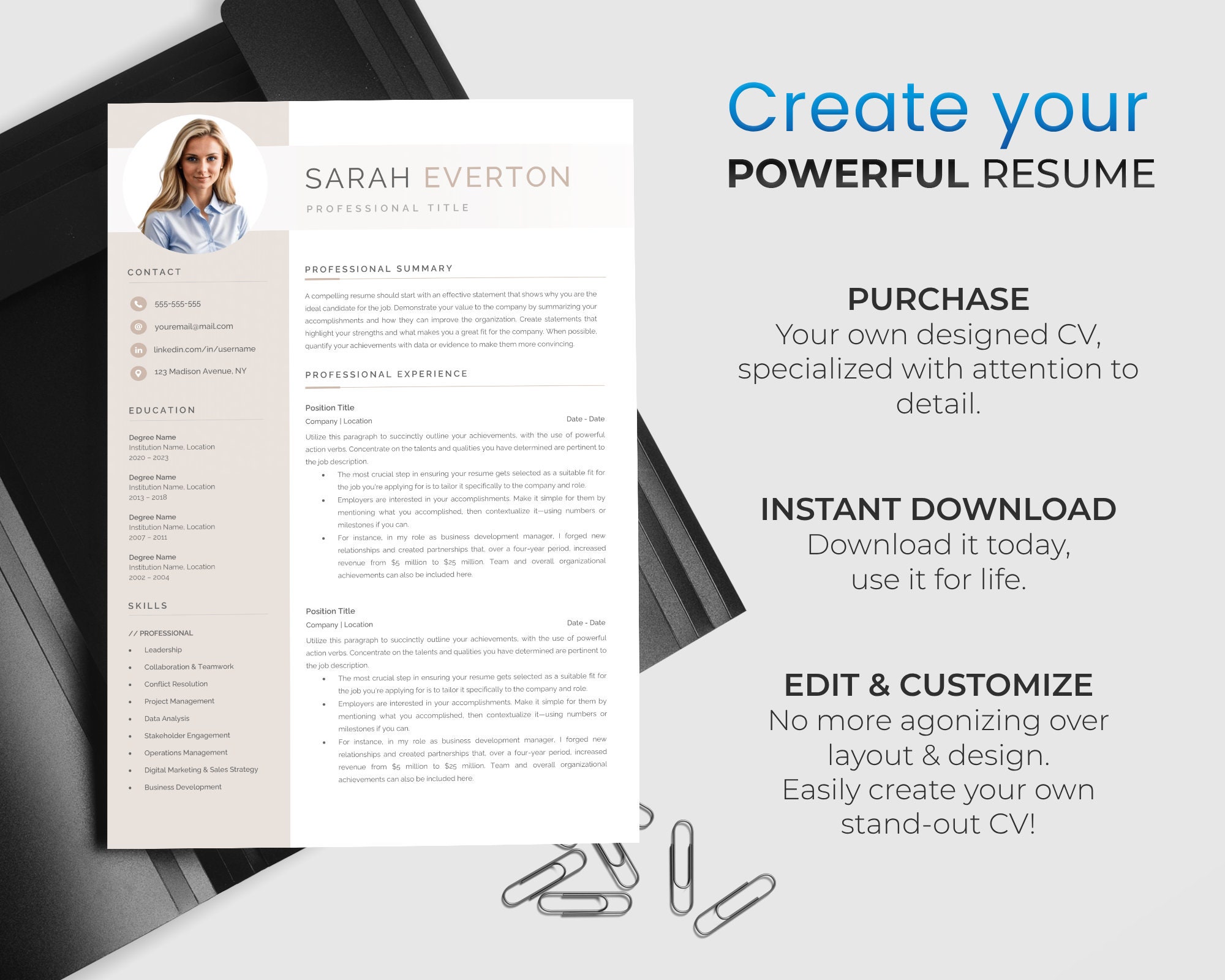 Professional Modern CV Template for Microsoft Word Professional Resume ...