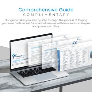 Peut inclure: Un ordinateur portable affichant un guide sur la cr&eacute;ation d'un CV professionnel. Le guide comprend des sections sur l'exp&eacute;rience professionnelle, les comp&eacute;tences g&eacute;n&eacute;rales et quelques conseils &agrave; suivre et &agrave; &eacute;viter. Le guide est intitul&eacute; "Cr&eacute;er votre CV r&eacute;ussi" et provient de Venture Digital.