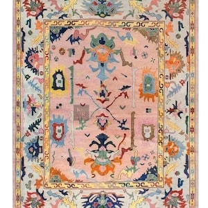Hand Knotted Pink Oushak Rug: 8x10 ft. New Zealand Wool