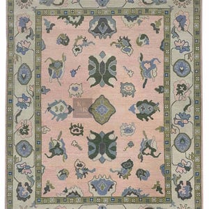 Hand Knotted Pink Oushak Rug: New Zealand Wool, 8x10 ft