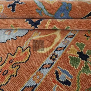 Hand Knotted Oushak Rug: Rust Wool, Antique Style, 8x10 ft